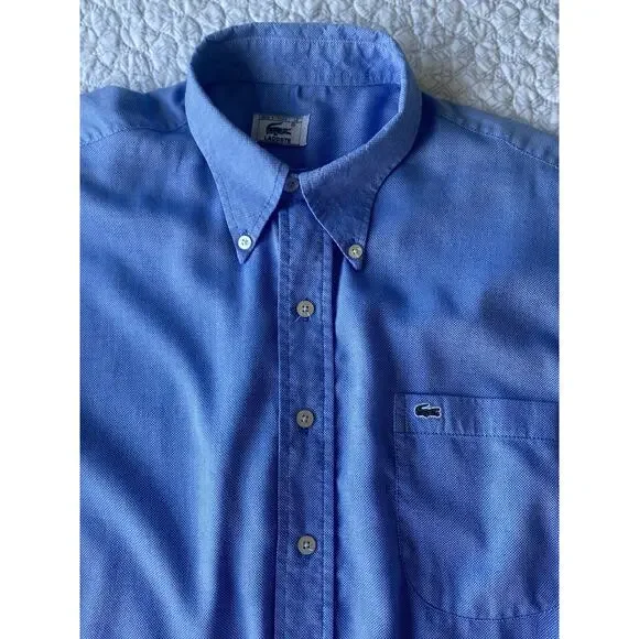 Lacoste Vintage 80s90s Men's Oxford Shirt Button Down LS Blue France Size 42 - Picture 4 of 11